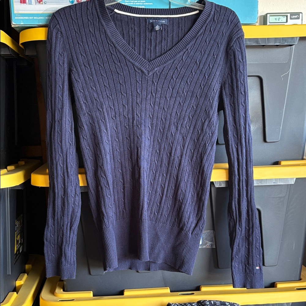 Tommy Hilfiger Women's Dark Blue V-Neck Sweater